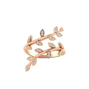 NEW Golden NYC 18k Rose Gold-Plated Olive Branch Ring with Swarovski Crystals